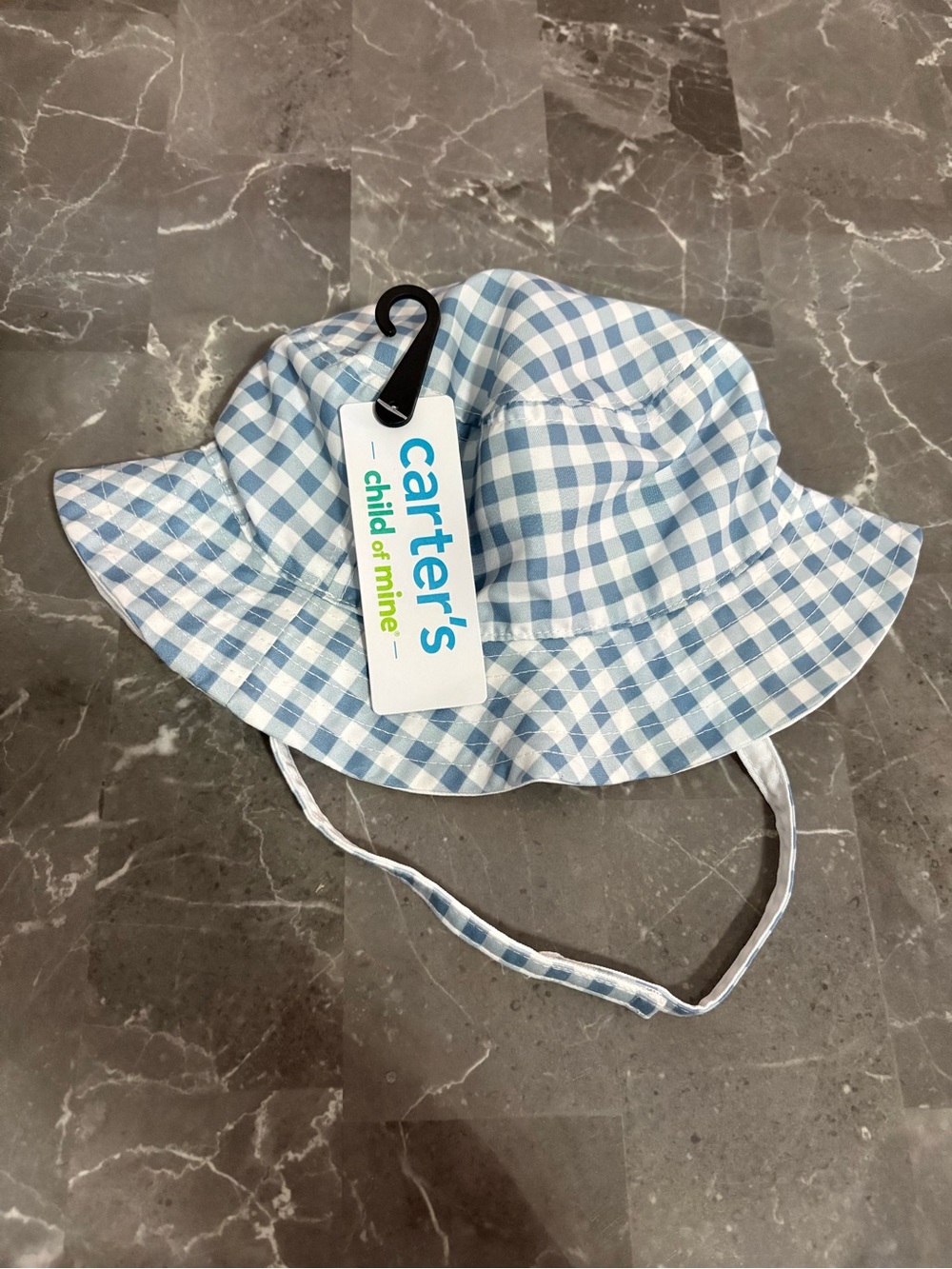 Carter's Light Blue Gingham Baby Bucket Hat with Chin Strap